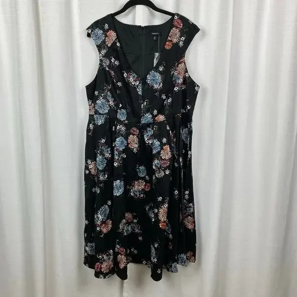 Torrid Black Floral Sleeveless Fit&Flare Party Dress Sz.18W NWT - Picture 3 of 14